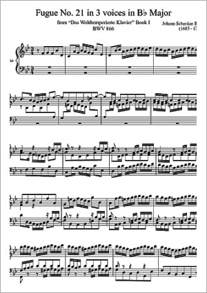 Fugue no 21 in 3 voices in B Major Sheet Music